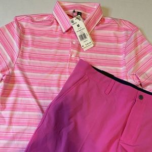 adidas Ultimate365 3-Stripes Heathered Pink Polo and Shorts Medium NWT    B11-17